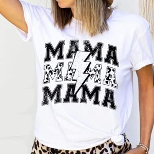 White Graphic Tee with Black 'MAMA' Print